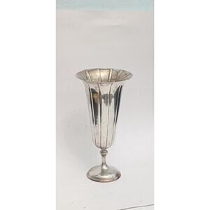 Silver plate Fluted Trumpet Bud Vase Vintage Bookshelf Art Deco